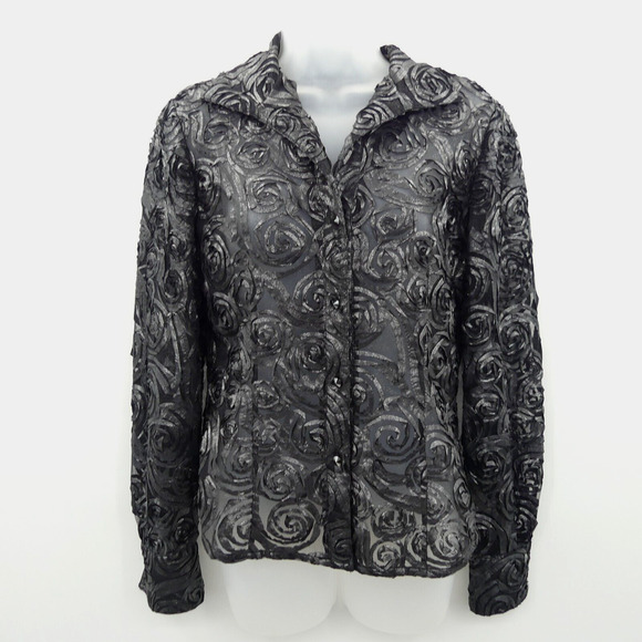 Carlisle Rose Applique Evening Jacket Size US 2 Black Elegant Floral Event Artsy - Picture 1 of 7